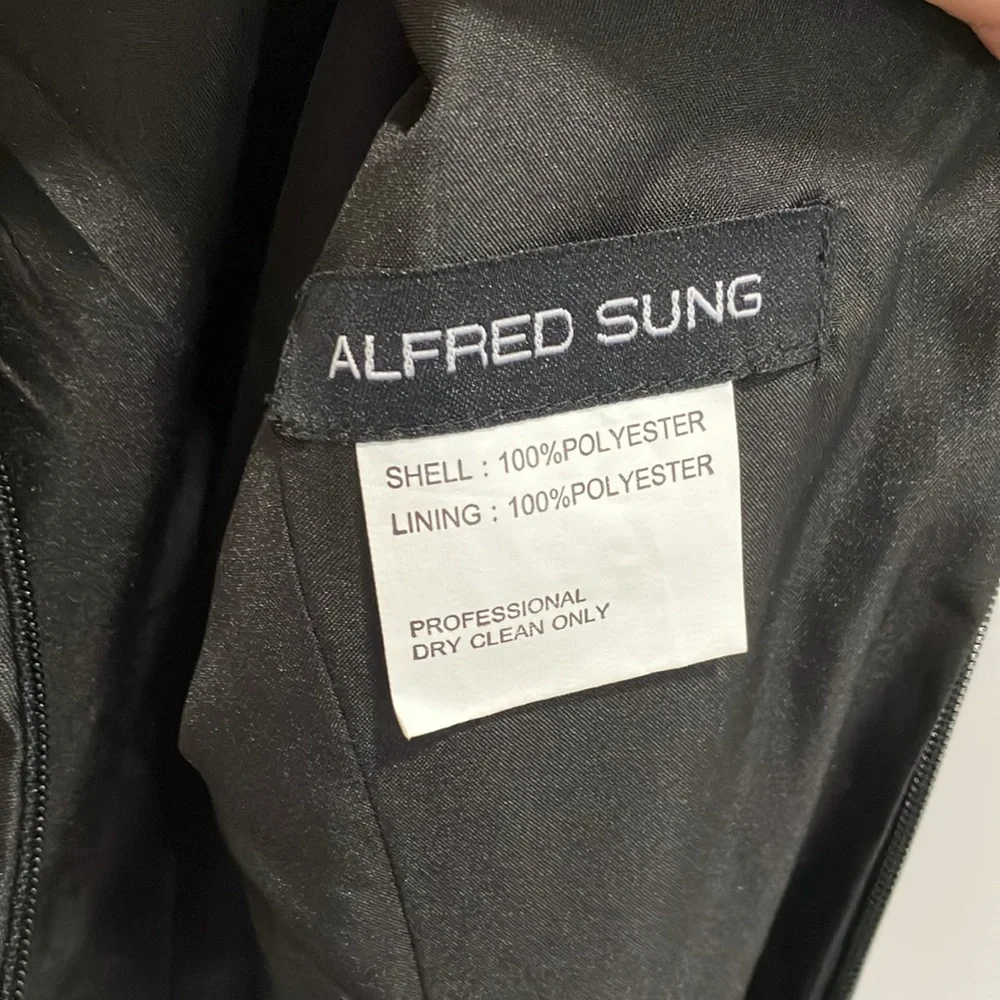 NWT Alfred Sung Formal Striped Skirt Satin Twill Pockets Sleeveless Maxi Dress - Picture 10 of 12
